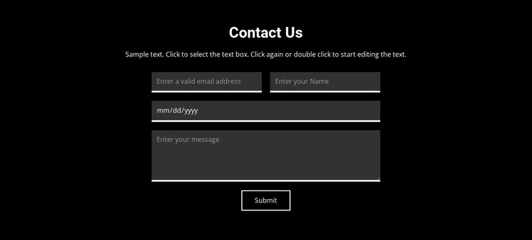 Contact on dark background Website Design