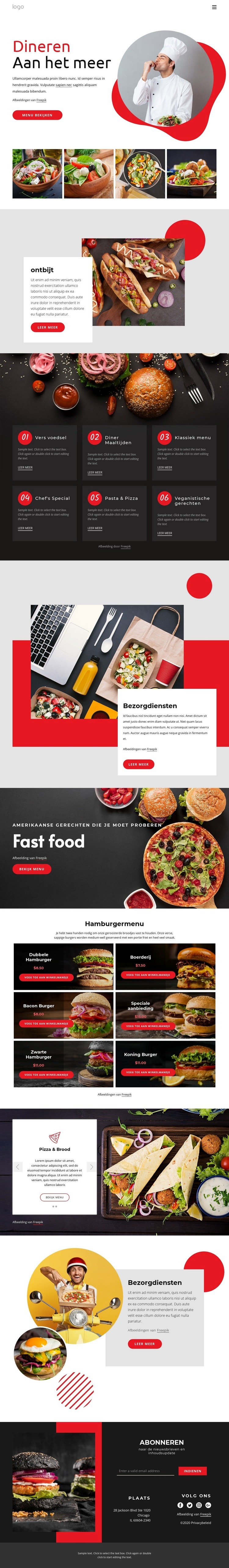 Dineren aan het meer Website ontwerp