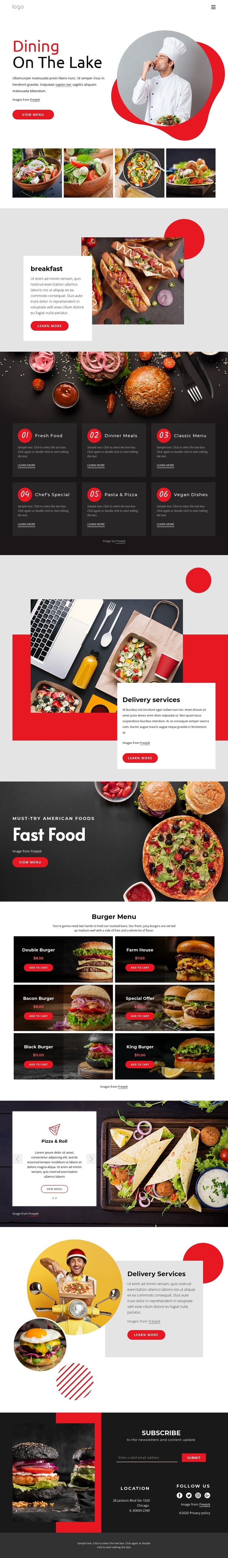Dining on the lake Web Page Design