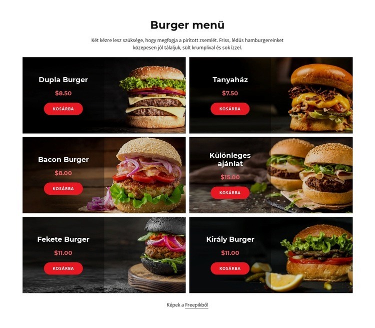 Burger menünk HTML Sablon