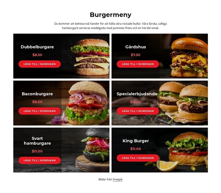 Vår hamburgermeny HTML-mall
