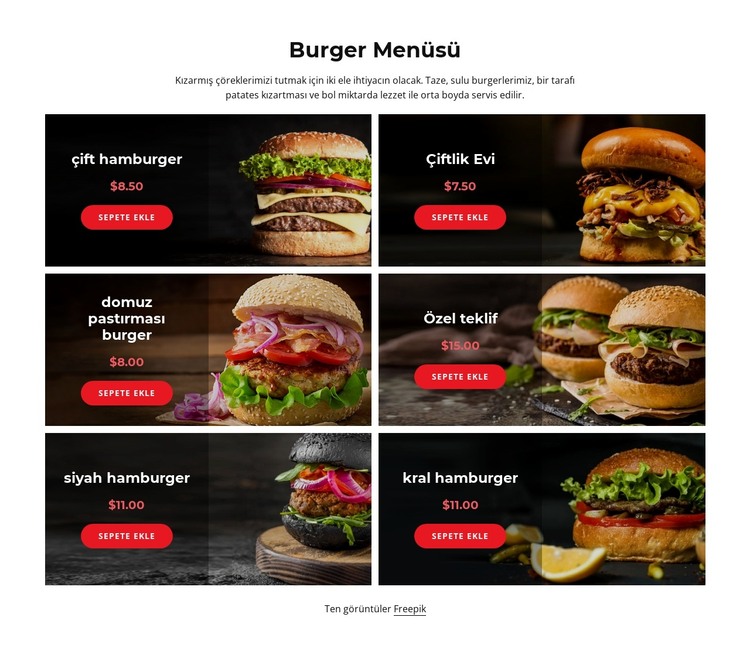 hamburger menümüz HTML Şablonu