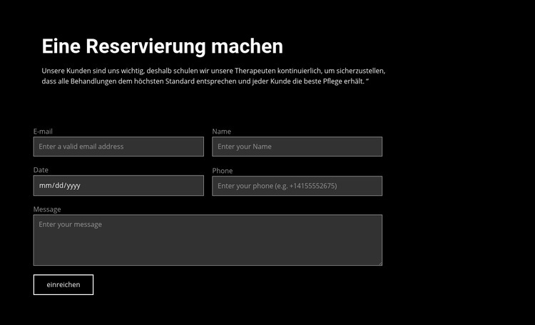 Eine Bestellung aufgeben Landing Page