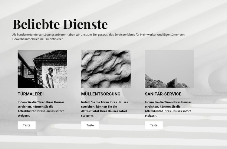 Beliebte Dienste Website-Modell