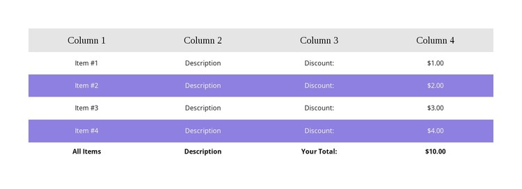 Colorful table CSS Template