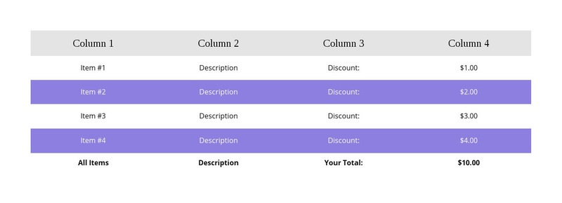 Colorful table Elementor Template Alternative