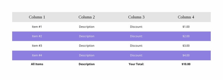 Colorful table Html Code Example