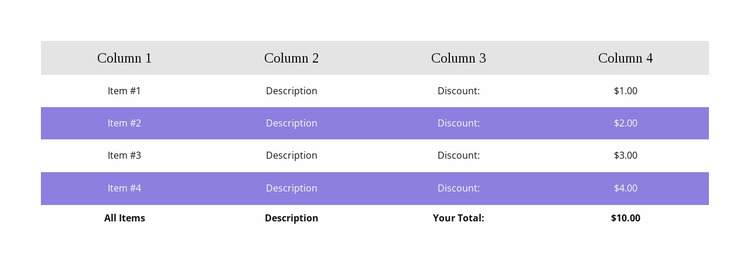 Colorful table Html Website Builder