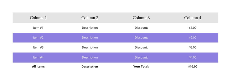 Colorful table HTML5 Template
