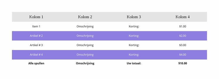 Kleurrijke tafel Sjabloon voor één pagina