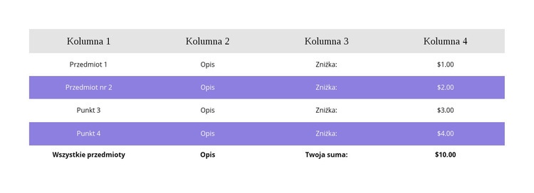 Kolorowy stół Szablony do tworzenia witryn internetowych