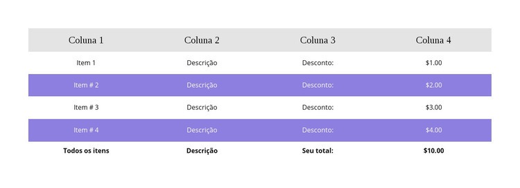 Mesa colorida Modelo HTML5