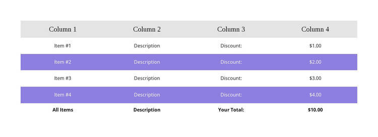 Colorful table Template