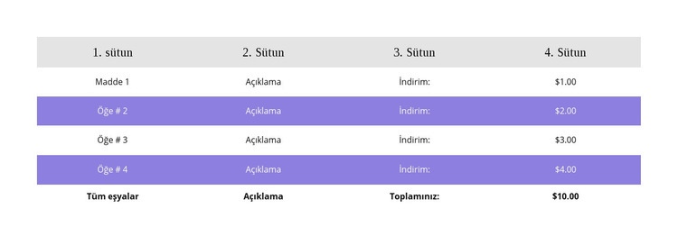 Renkli masa Bir Sayfa Şablonu