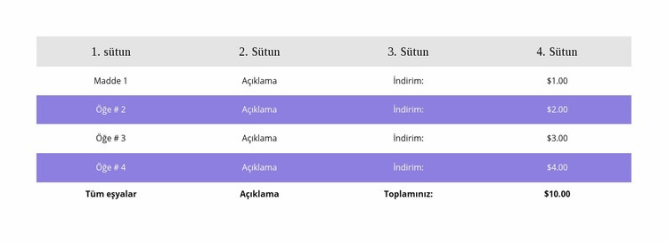 Renkli masa Web Sitesi Oluşturucu Şablonları