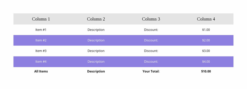 Colorful table Web Page Designer
