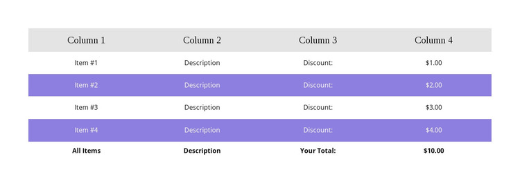 Colorful table WordPress Theme