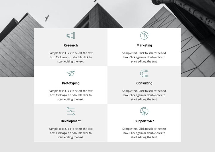 Six departments Squarespace Template Alternative