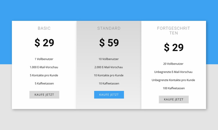 Unsere Preise Joomla Vorlage