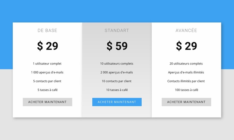 Notre tarification Modèle HTML5