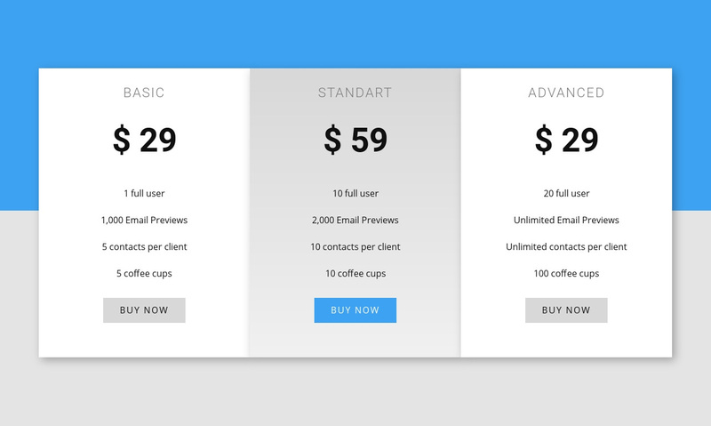 Our pricing Web Page Design
