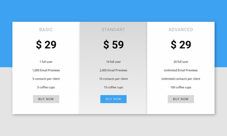 Our pricing Website Mockup
