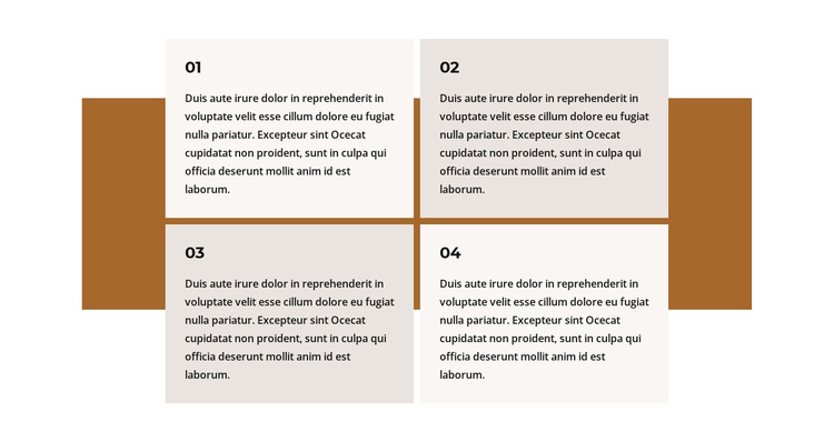 Cuatro textos en un rectángulo. Tema de WordPress