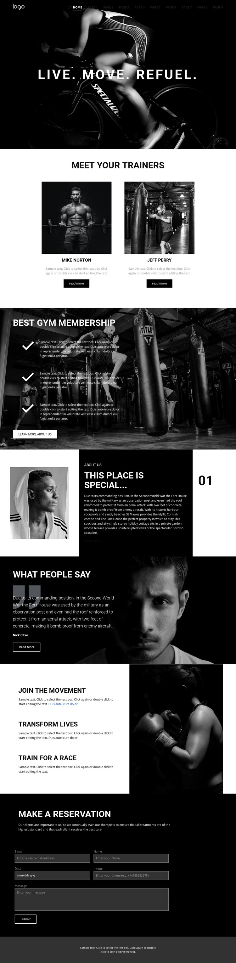 Refuel at power gym Homepage Design