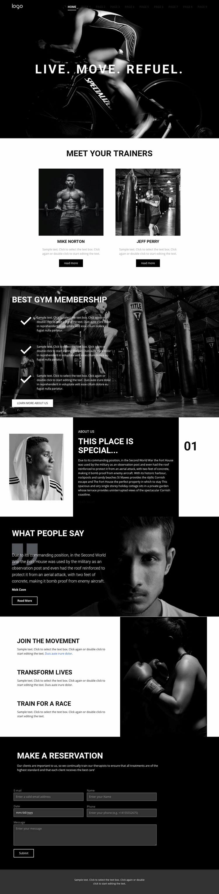 Refuel at power gym Squarespace Template Alternative