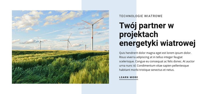 Technologie energii wiatrowej Makieta strony internetowej