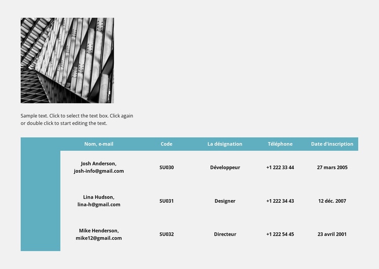 Tableau des métiers Modèle HTML5