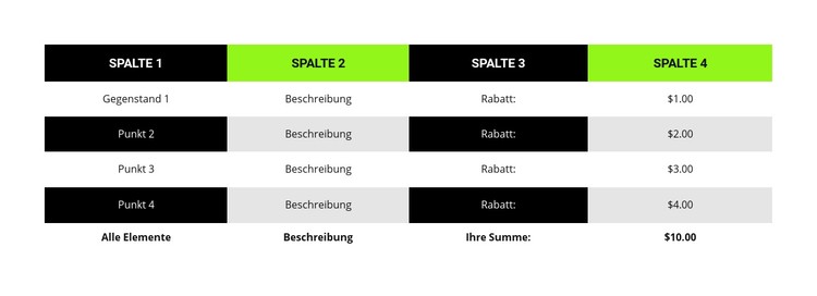 Geschäftstabelle CSS-Vorlage