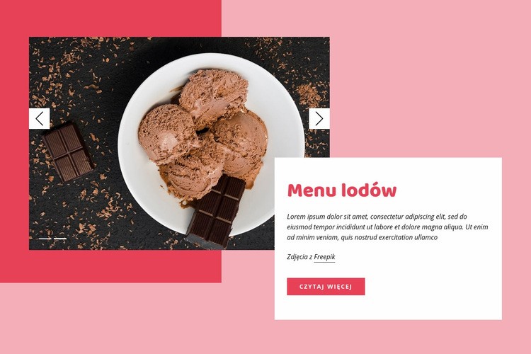 Lody czekoladowe Makieta strony internetowej