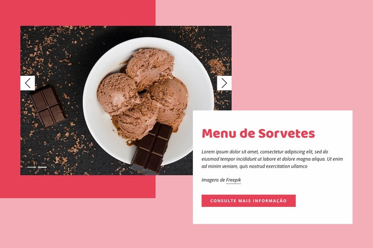 Sorvete de chocolate Maquete do site