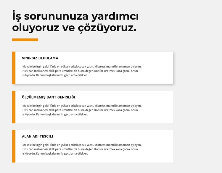 üç metin Web sitesi tasarımı