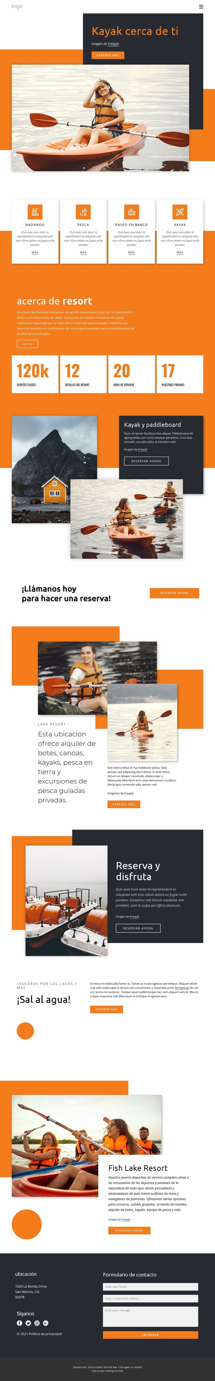 Piragüismo y kayak Maqueta de sitio web