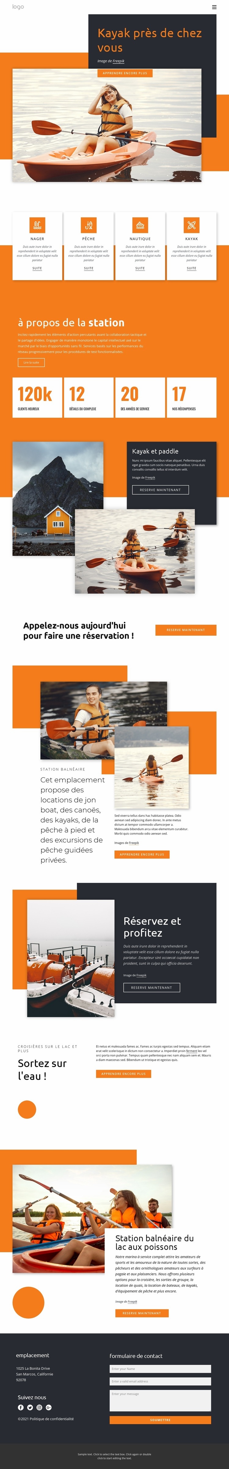 Canoë et kayak Conception de site Web