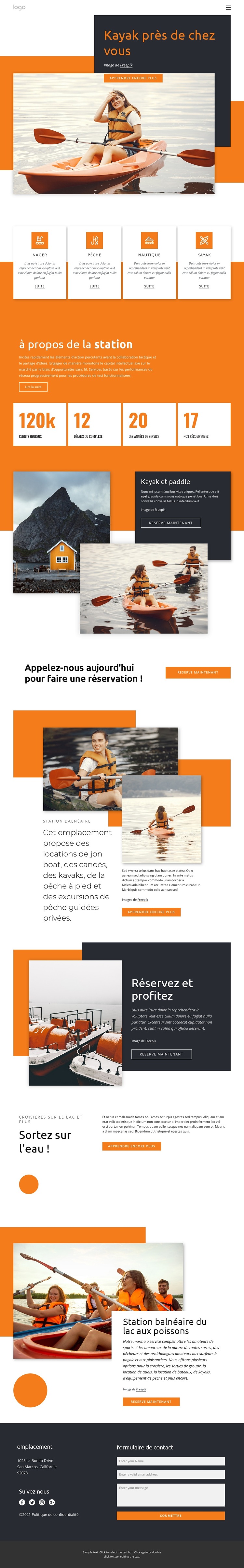 Canoë et kayak Modèle de site Web