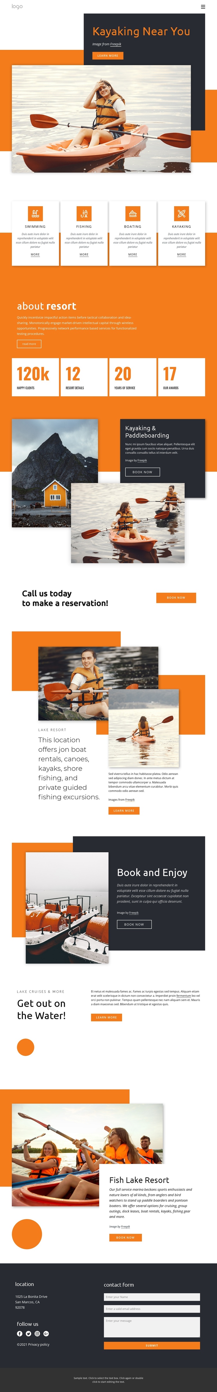 Canoeing and kayaking One Page Template