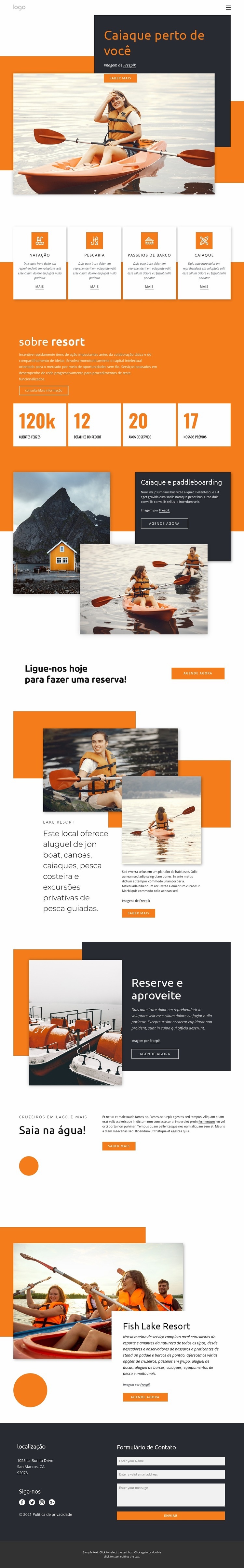 Canoagem e caiaque Landing Page