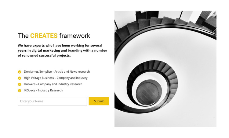 The creates framework Homepage Design