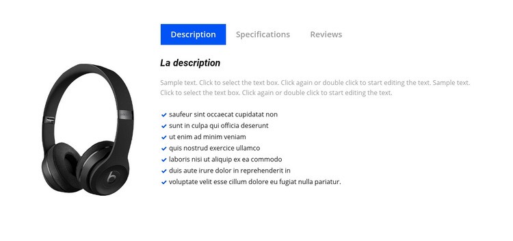 Spécifications du casque Conception de site Web