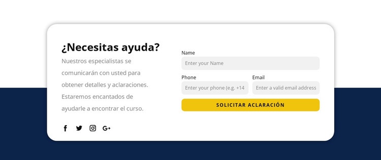 Nuestros especialistas se pondrán en contacto contigo Maqueta de sitio web