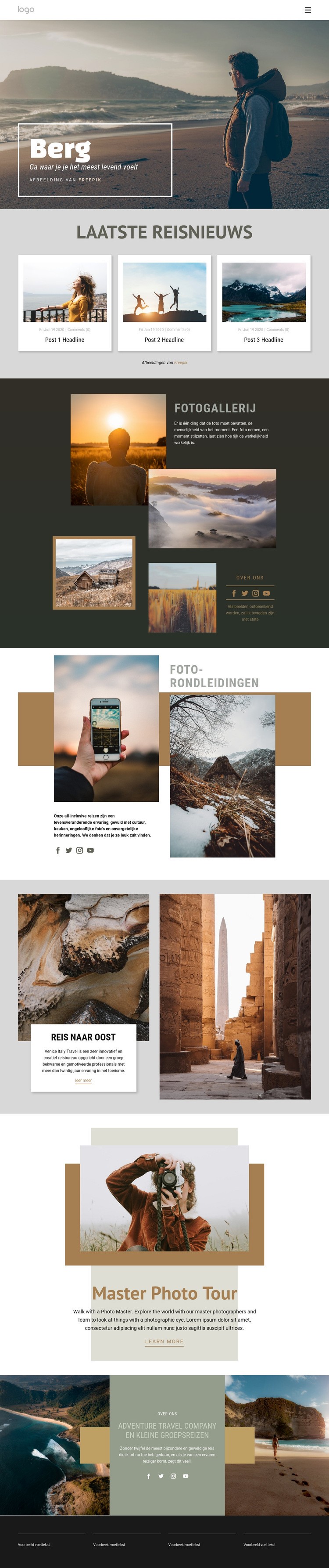 Reizen in de bergen Website mockup