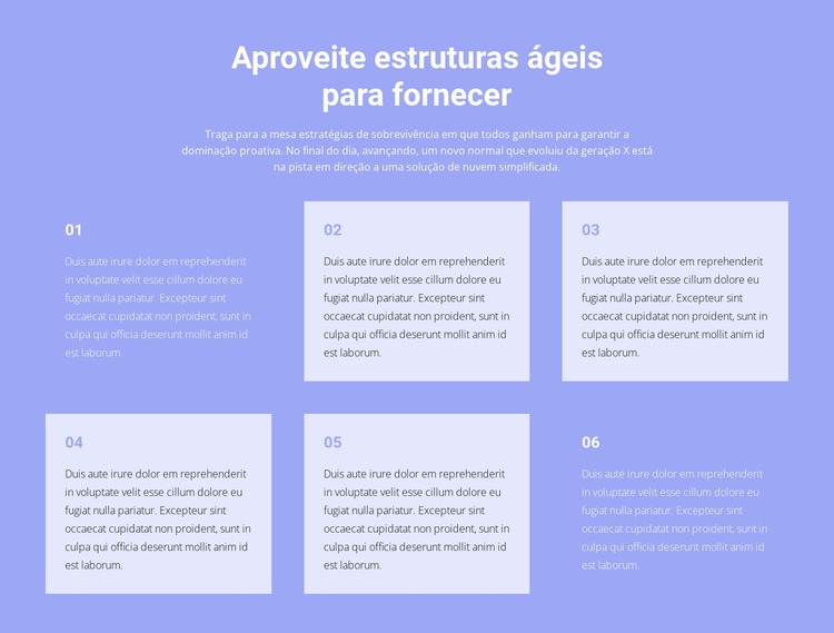 Seis textos sobre negócios Construtor de sites HTML