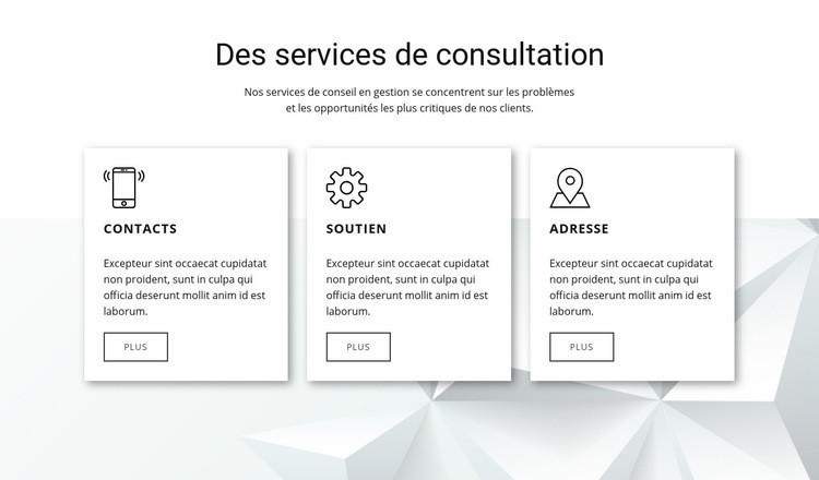 Nos fonctionnalités de conseil Modèles de constructeur de sites Web